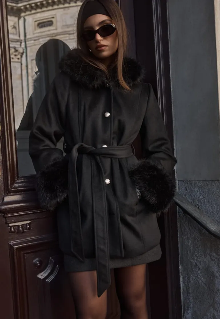 Hooded Wool Blend Coat