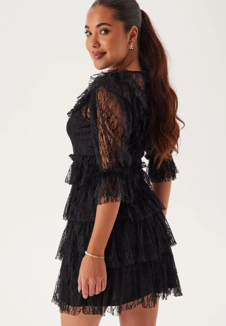 Lace Frill Puff Sleeve Dress