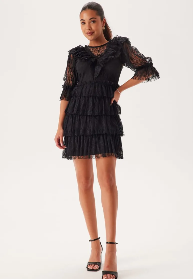 Lace Frill Puff Sleeve Dress