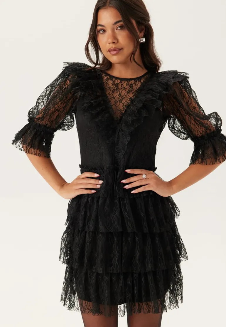 Lace Frill Puff Sleeve Dress
