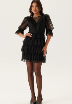 Lace Frill Puff Sleeve Dress