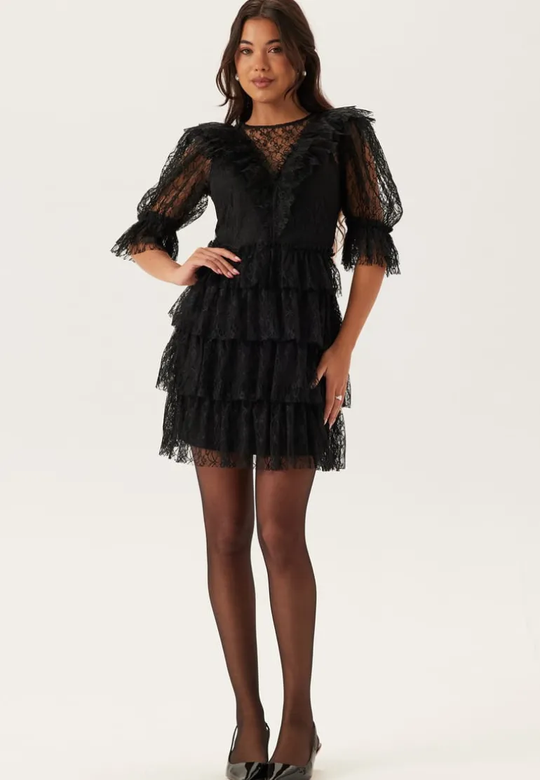 Lace Frill Puff Sleeve Dress