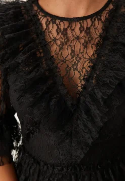 Lace Frill Puff Sleeve Dress