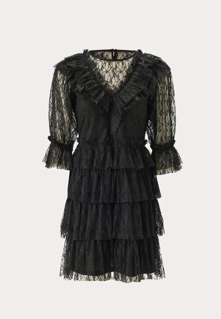 Lace Frill Puff Sleeve Dress