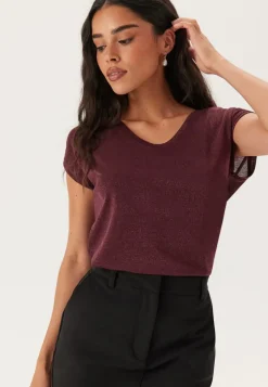 Onlsilvery S/S V Neck Lurex Top