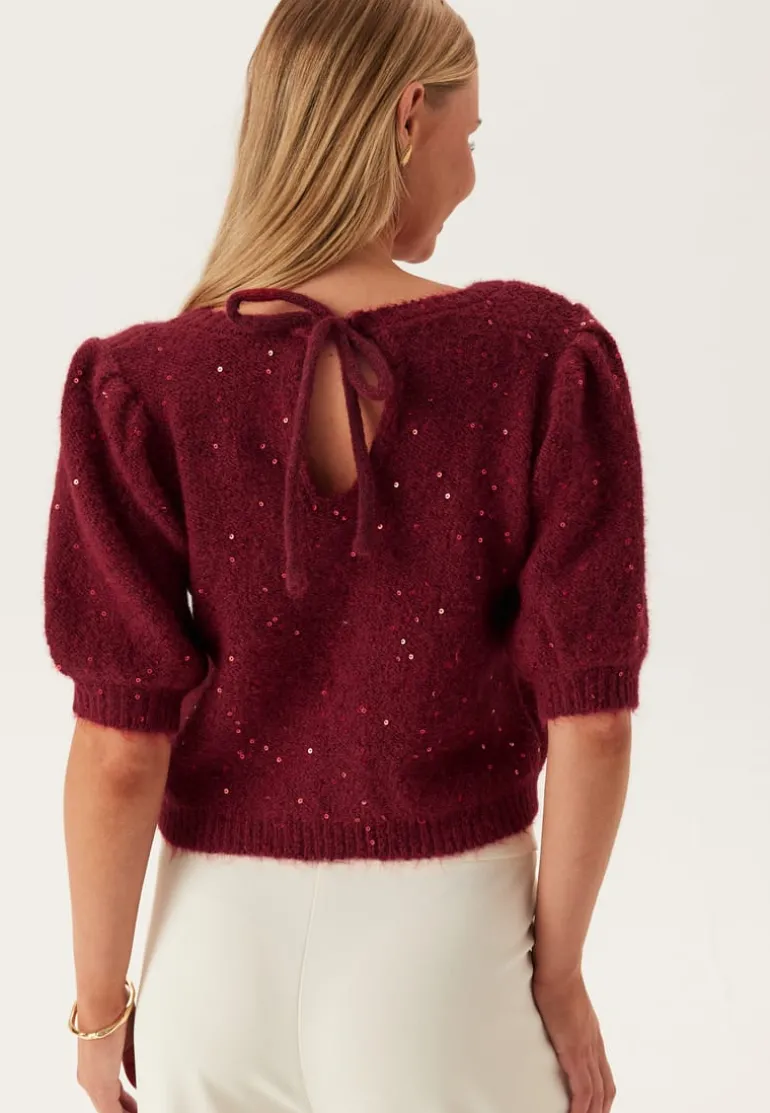 Pcmesva Ss Sequin Tie Back Knit