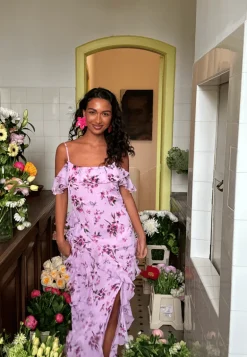 Peaky Shoulder Flounce Maxi Dress