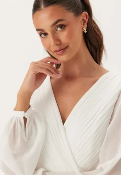 Pleated V-Neck Wedding Gown