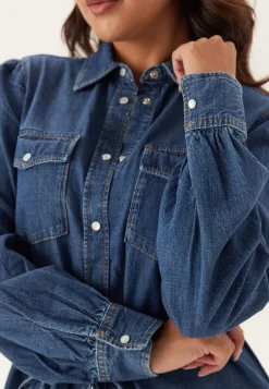 Puff Sleeve Denim Dress