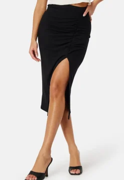 Rib Slit Midi Skirt
