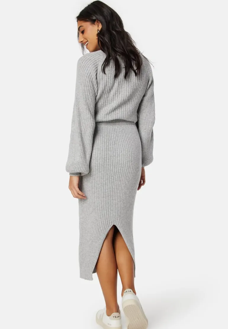 Round Neck Rib Knitted Midi Dress