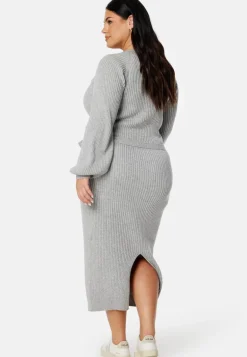 Round Neck Rib Knitted Midi Dress