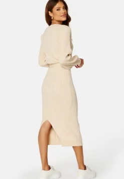 Round Neck Rib Knitted Midi Dress