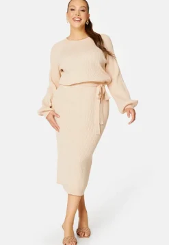 Round Neck Rib Knitted Midi Dress