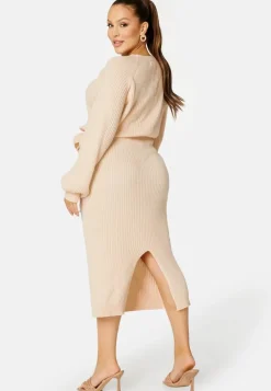 Round Neck Rib Knitted Midi Dress