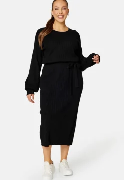 Round Neck Rib Knitted Midi Dress