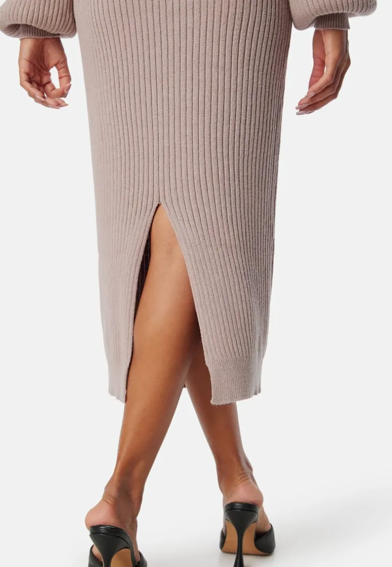Round Neck Rib Knitted Midi Dress