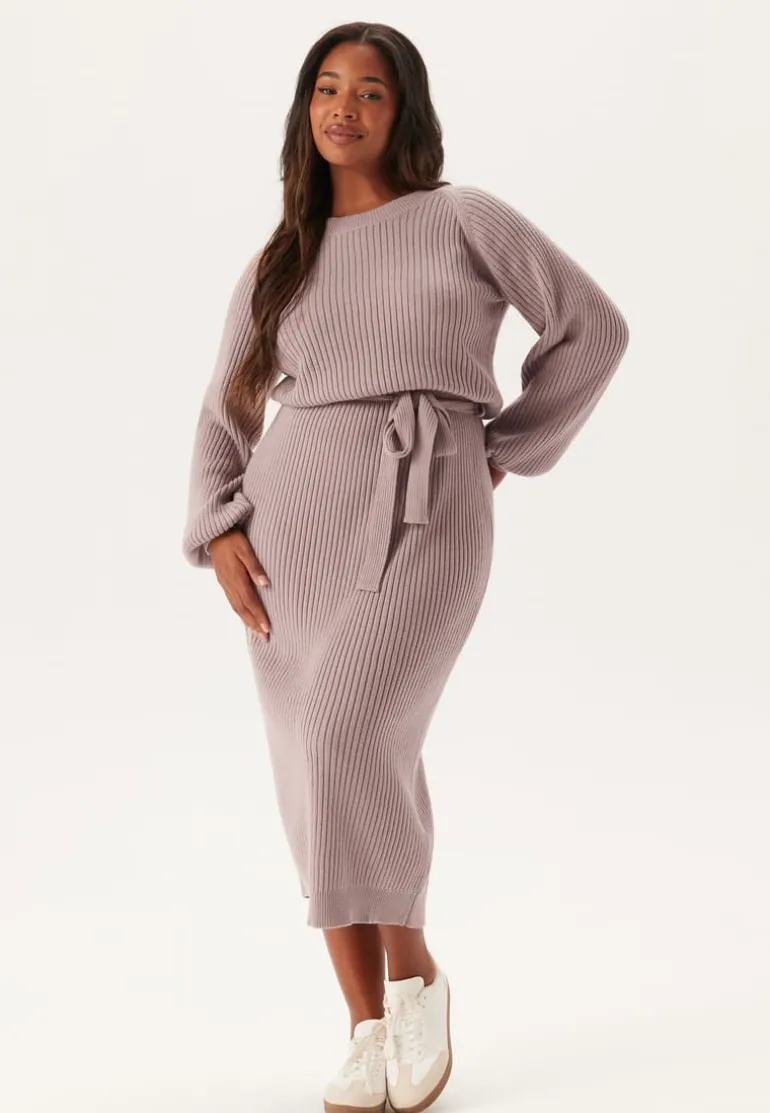 Round Neck Rib Knitted Midi Dress