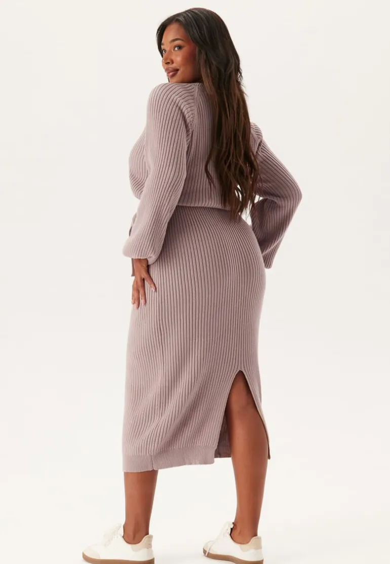 Round Neck Rib Knitted Midi Dress