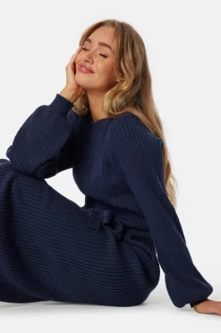 Round Neck Rib Knitted Midi Dress