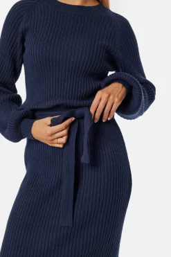 Round Neck Rib Knitted Midi Dress