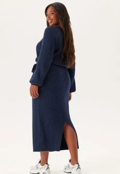 Round Neck Rib Knitted Midi Dress
