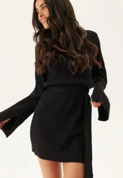 Round Neck Rib Knitted Short Dress