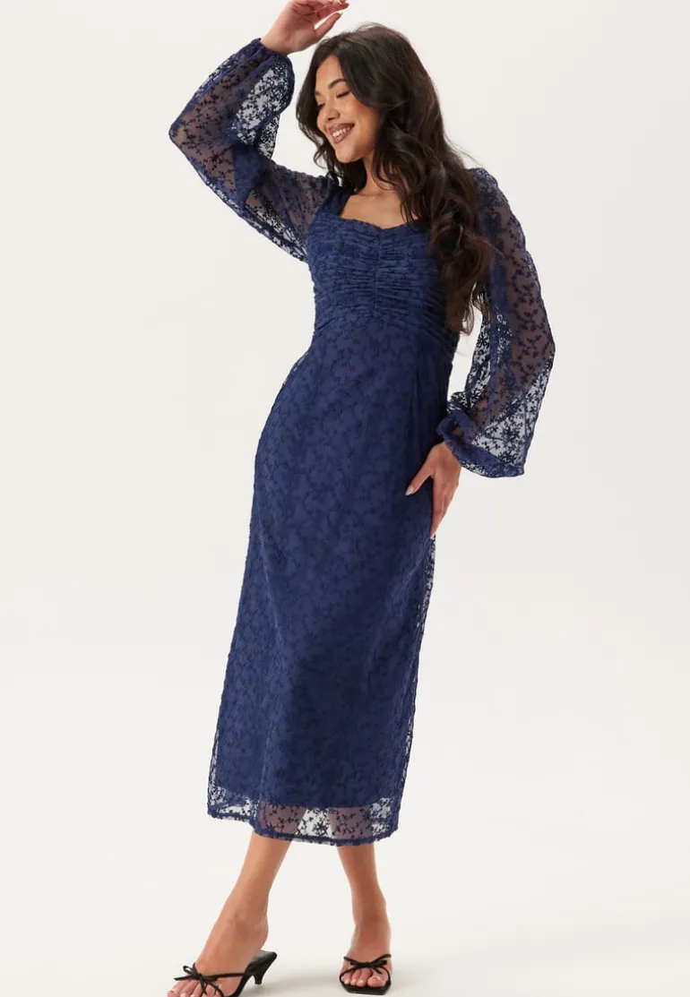 Ruched L/S Midi Dress