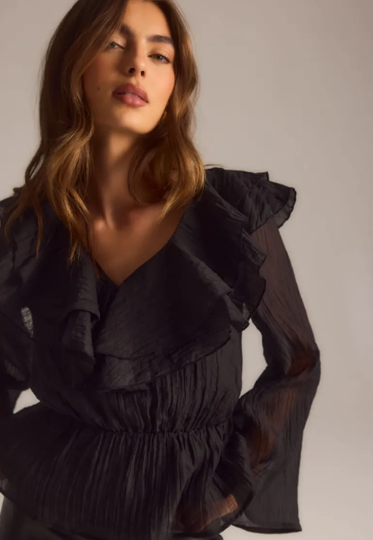 Ruffle Wide Sleeve Blouse
