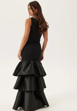 Satin Frill Maxi Dress