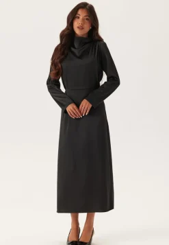 Satin High Collar Midi Dress