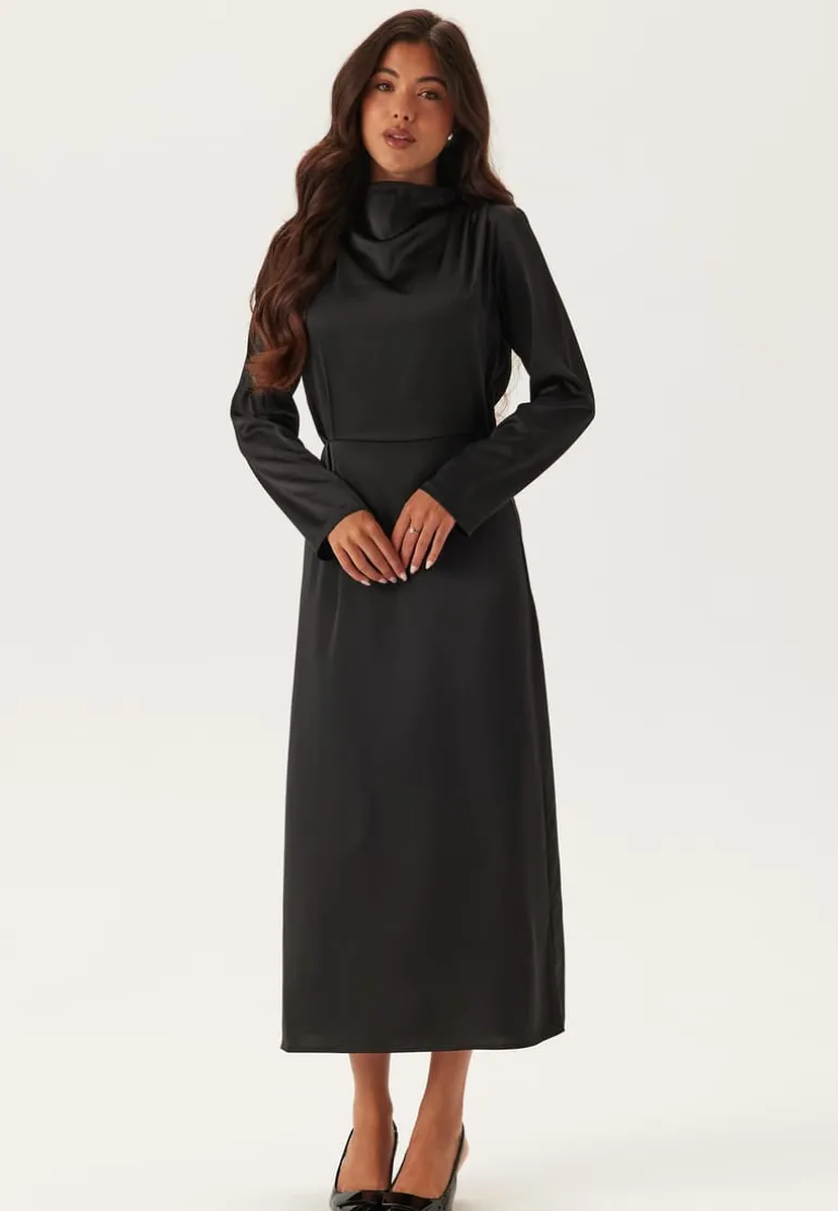 Satin High Collar Midi Dress