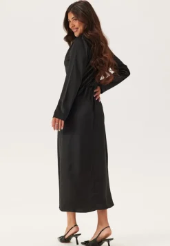 Satin High Collar Midi Dress