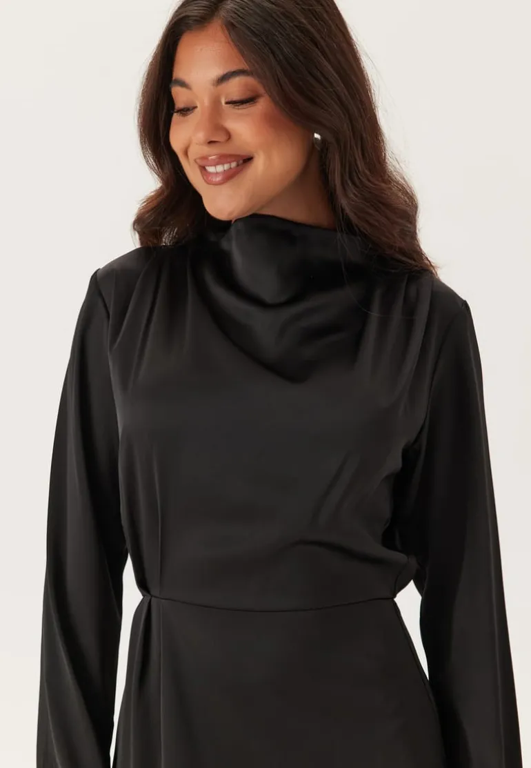 Satin High Collar Midi Dress