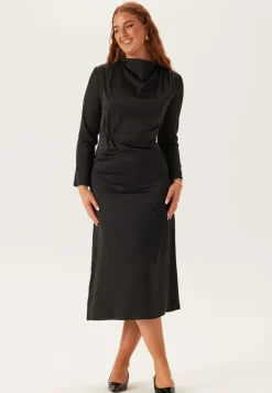 Satin High Collar Midi Dress