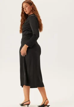 Satin High Collar Midi Dress