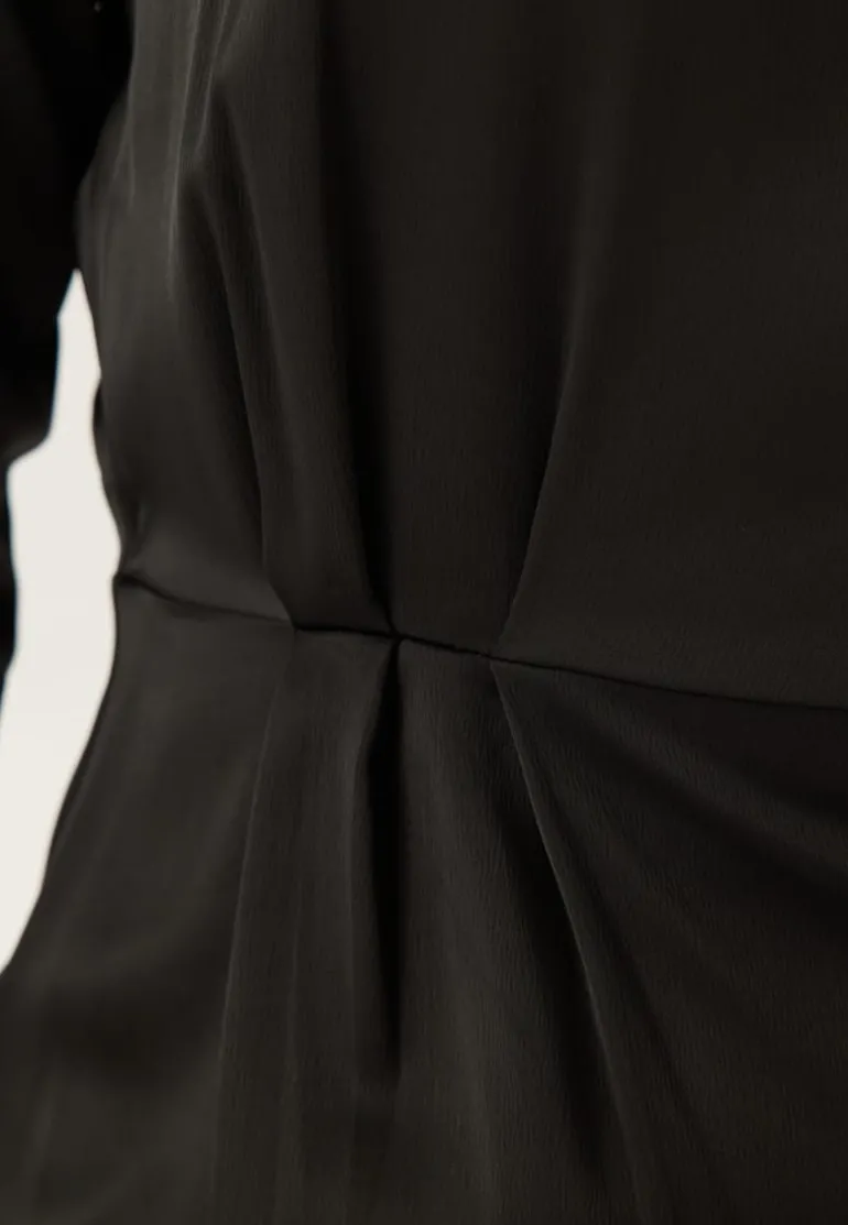 Satin High Collar Midi Dress