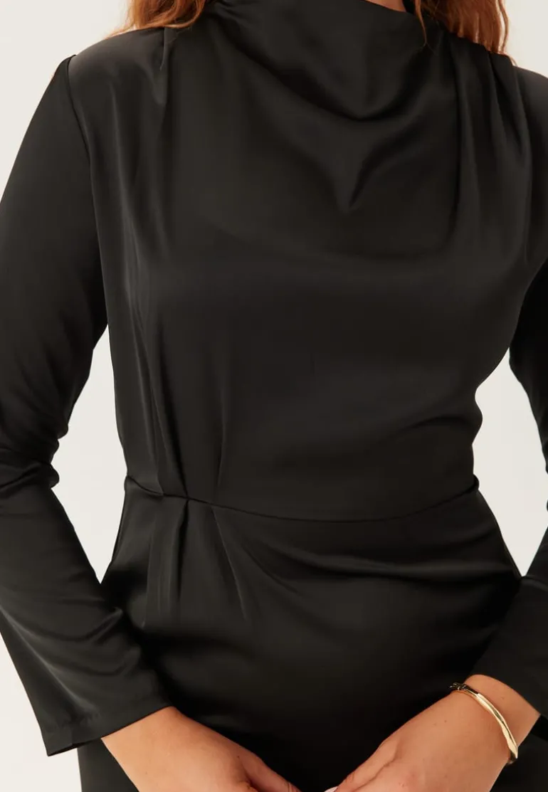 Satin High Collar Midi Dress