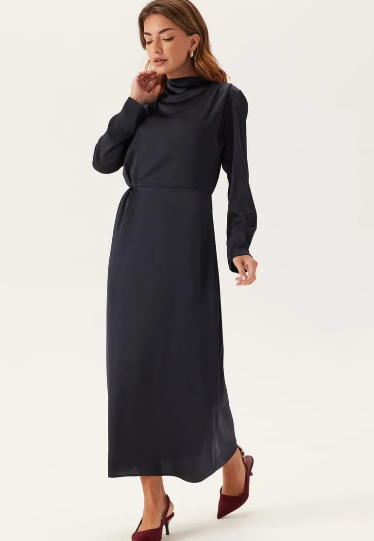 Satin High Collar Midi Dress