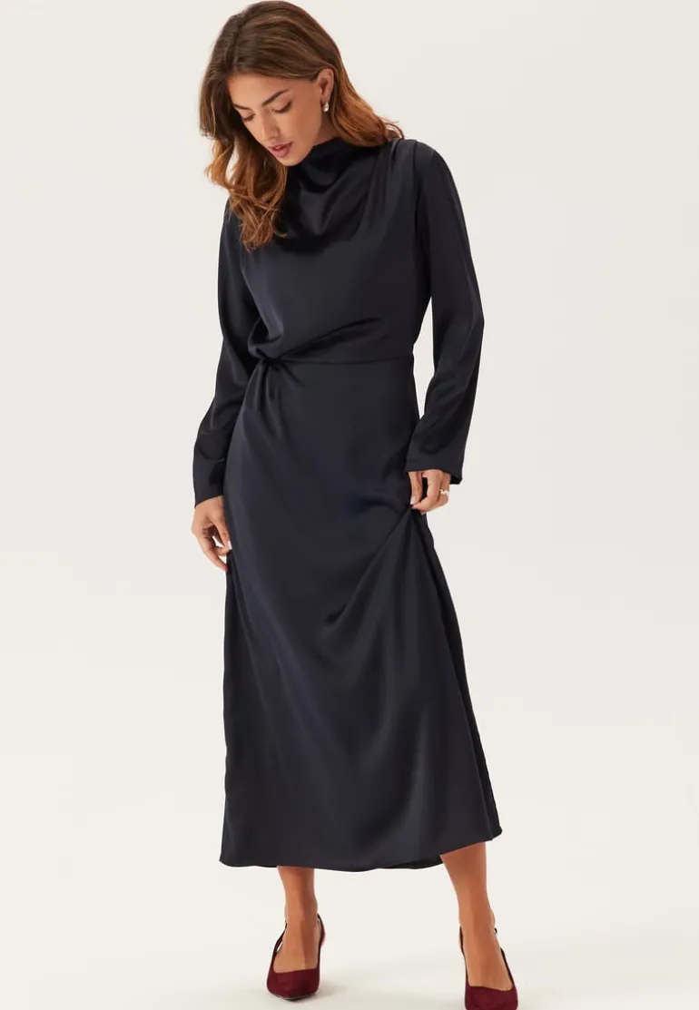 Satin High Collar Midi Dress