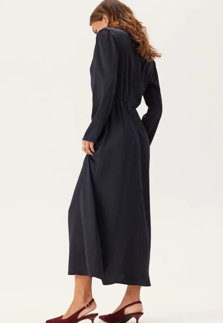 Satin High Collar Midi Dress