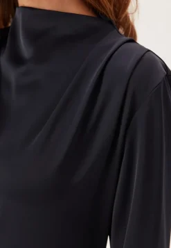 Satin High Collar Midi Dress