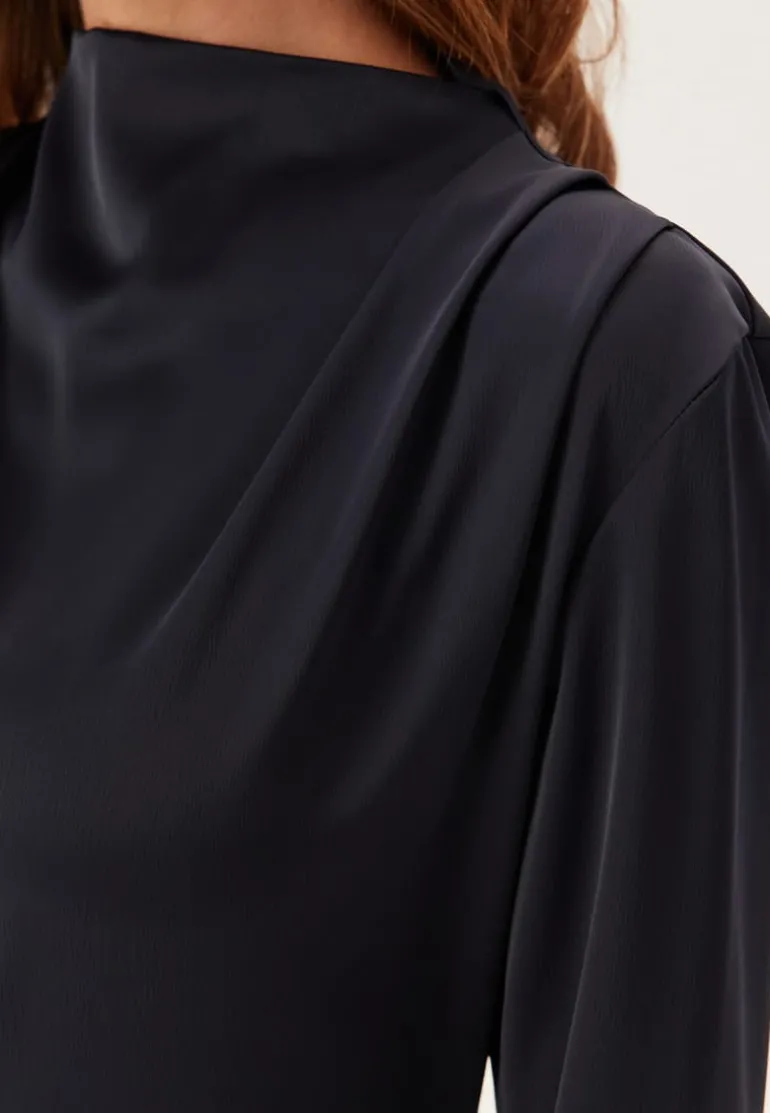 Satin High Collar Midi Dress