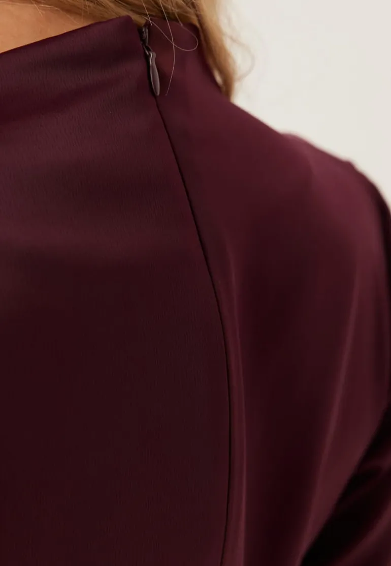 Satin High Collar Midi Dress