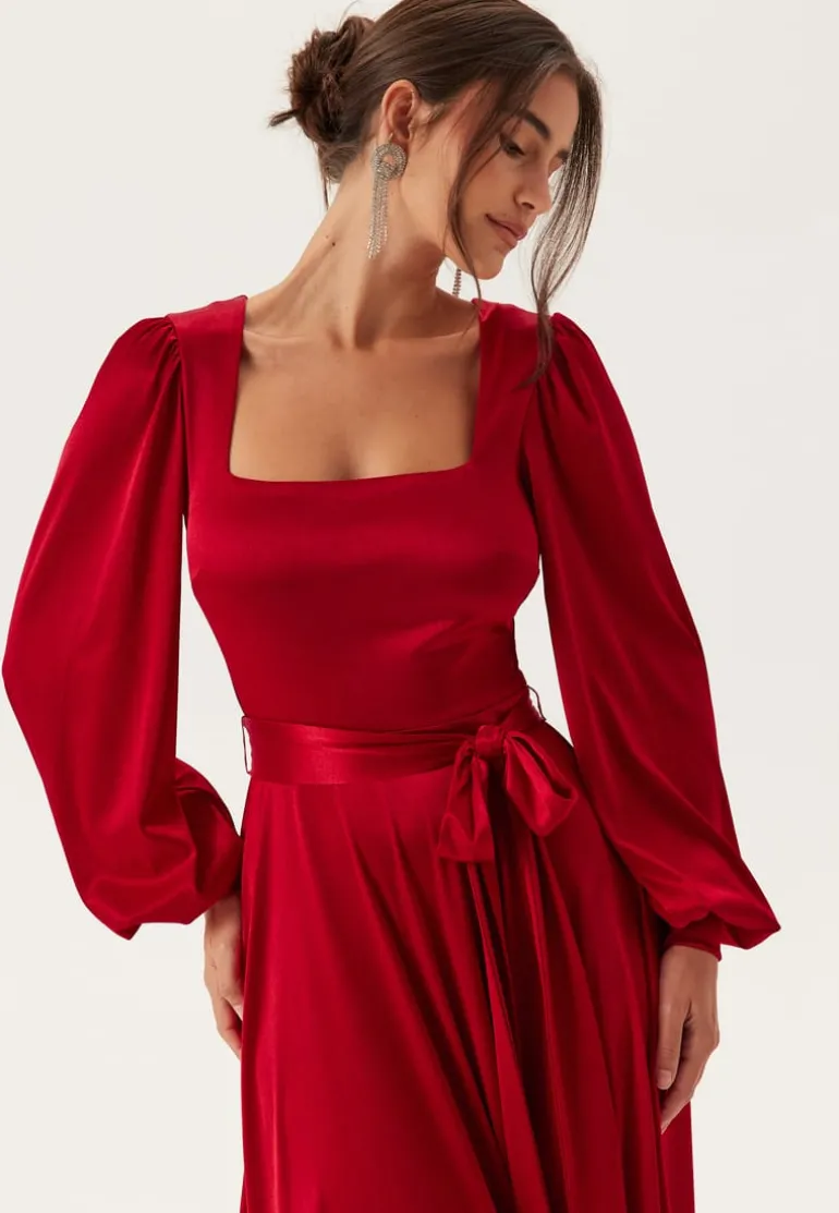 Satin Volume Sleeve Maxi Dress