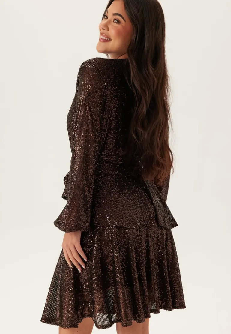 Sequin Deep V Ruffle Skater Dress