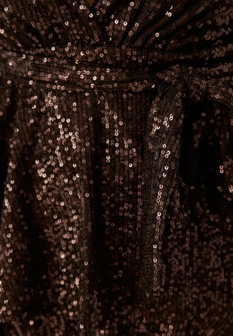 Sequin Deep V Ruffle Skater Dress