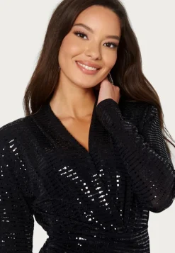 Sequin Long Sleeve Rouch Mini Dress