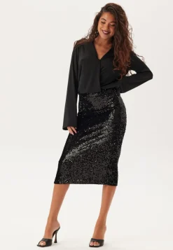 Sequin Trumpet Sleeve Midi Dress