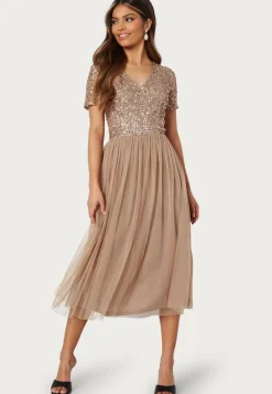 Short Sleeve Sequin Embellished Midi Dress